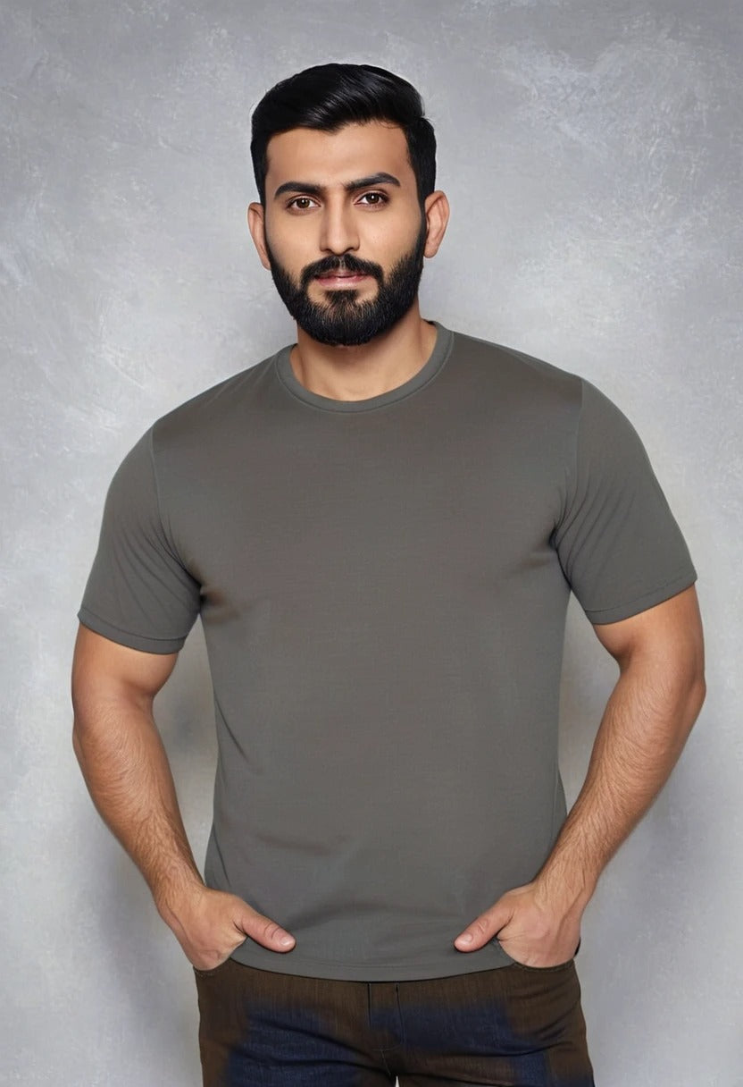 Smoke grey Jersey round neck T-shirt