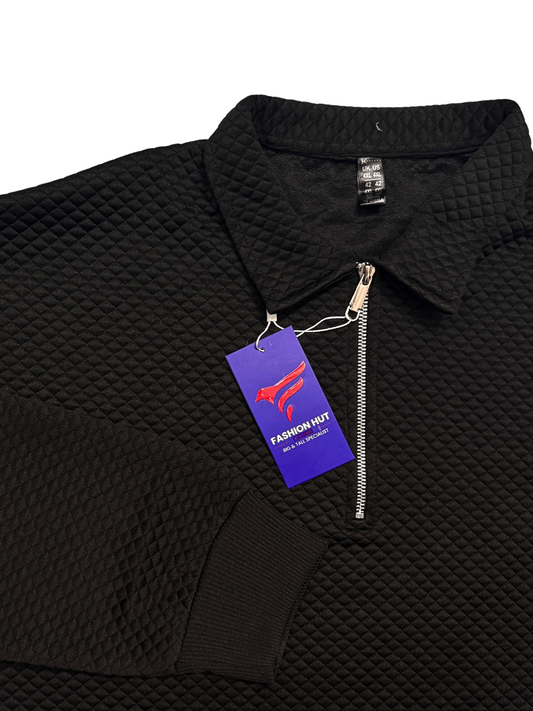 Jet Black Premium Knitted Quilted Half Zip | Winter Edition