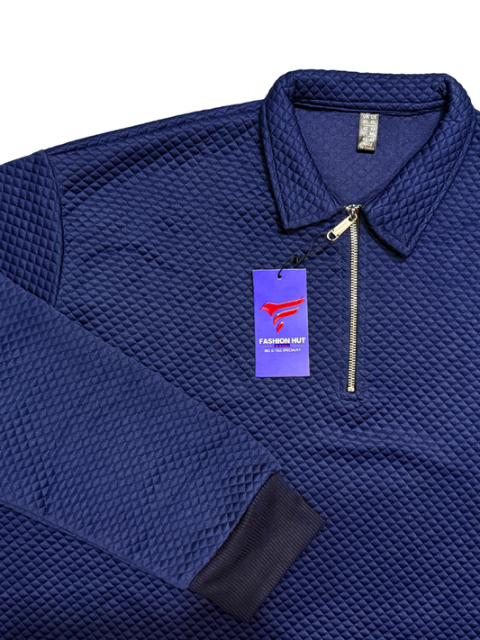Navy Premium Knitted Quilted Half Zip | Winter Edition