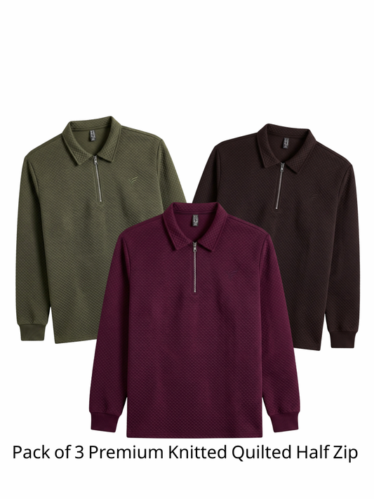 Pack of 3 Premium Knitted Quilted Half Zip | Winter Edition
