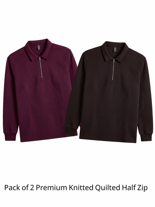 Pack of 2 Premium Knitted Quilted Half Zip | Winter Edition