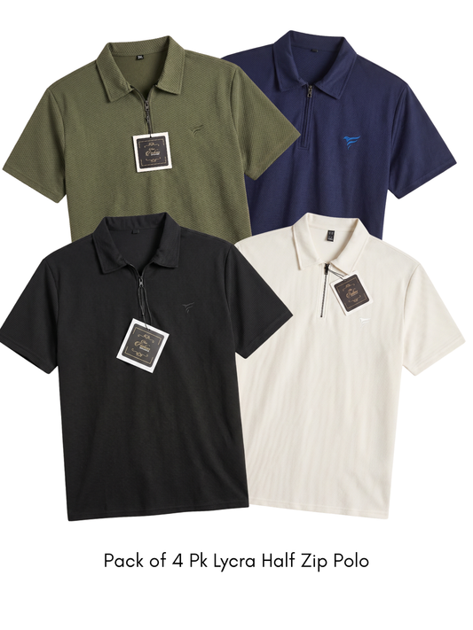 Pack of 4 Pk Lycra Half Zip Polo| Summer Fit