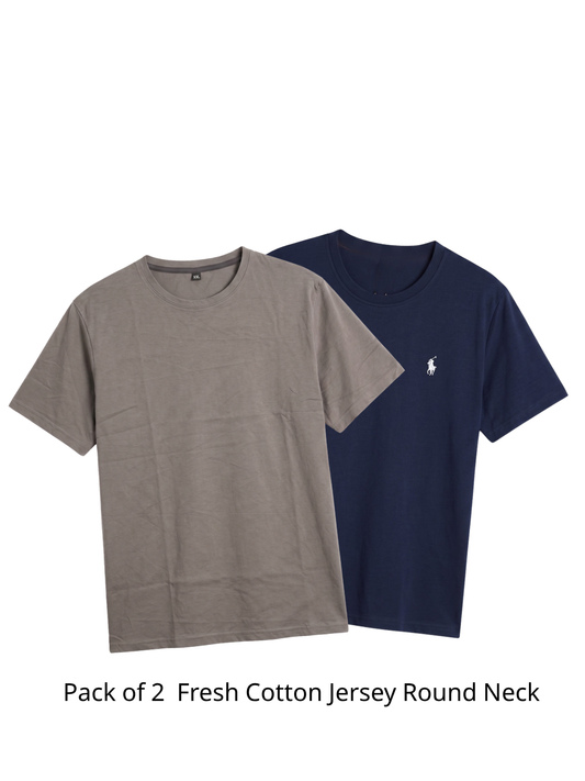Pack of 2 Fresh Cotton Jersey Round Neck T-Shirt | Color Selection