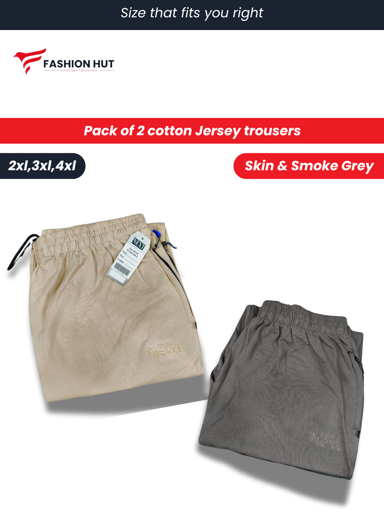 Pack of 2 Polo Fabric Popcorn Stuff Trousers Big size