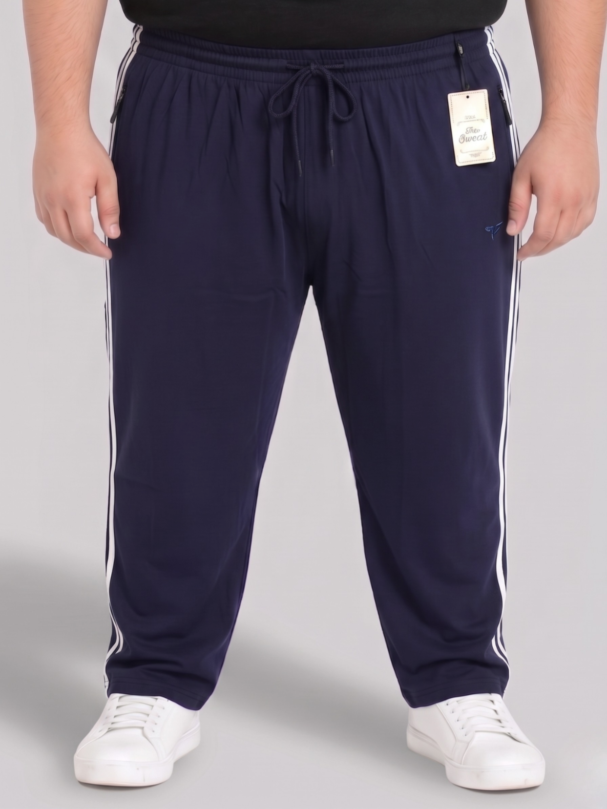 Navy Blue Stripes Cotton Jersey Trousers | Summer Edition