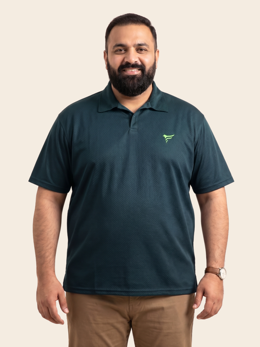 Petrolium Green Lycra Johnny Colar Polo | Summer Fit