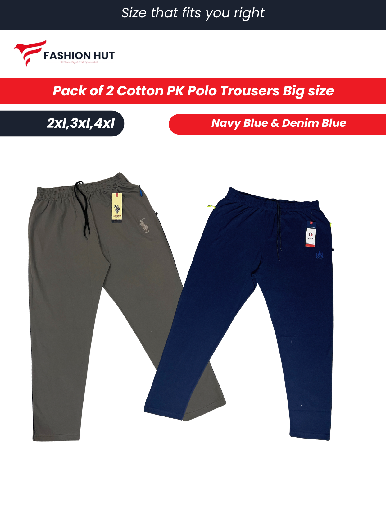 Pack of 2 Polo Fabric Trousers Big Size