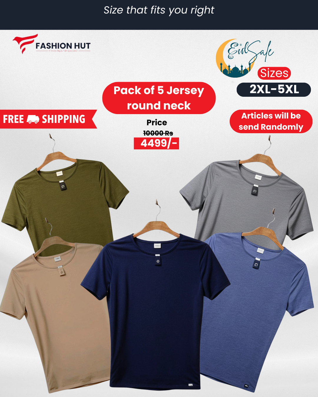 Pack of 5 Jersey round neck T-shirt
