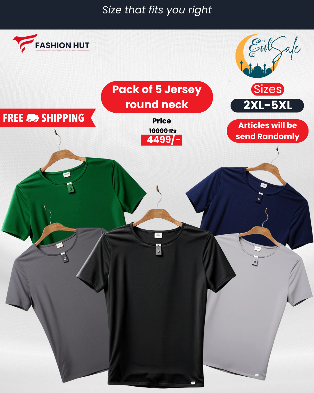 Pack of 5 Jersey round neck T-shirt