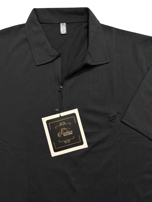 Jet Black Pk Lycra Half Zip Polo | Summer Fit