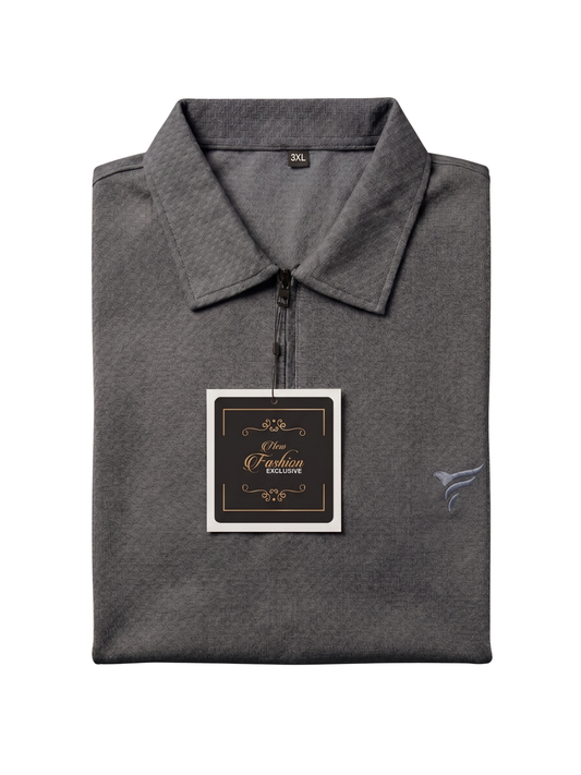 Smoke Grey Lycra Half Zipper Polo | Summer Fit