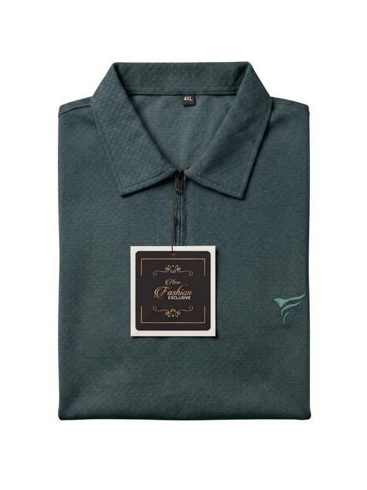 Petrolium Green Lycra Half Zipper Polo| Summer Fit