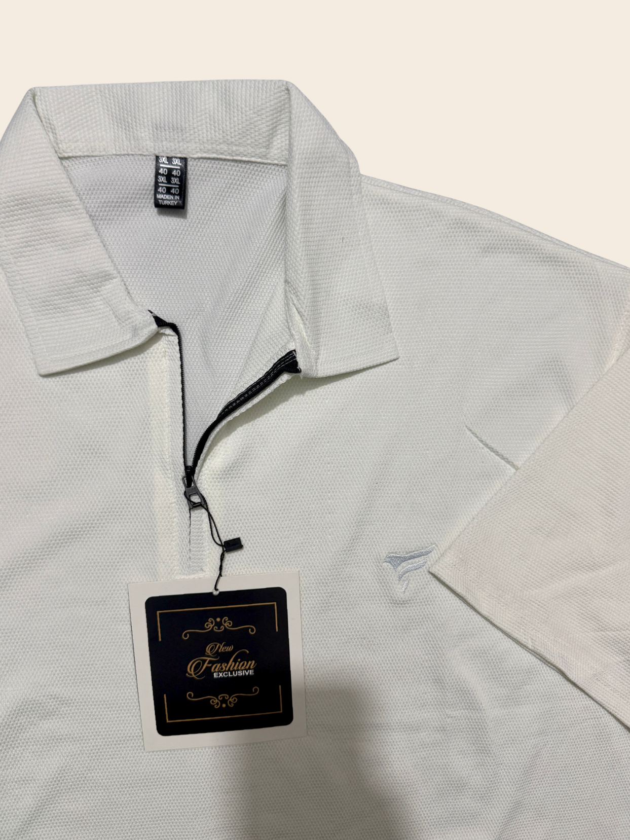 White Pk Lycra Half Zipper Polo | Summer Fit