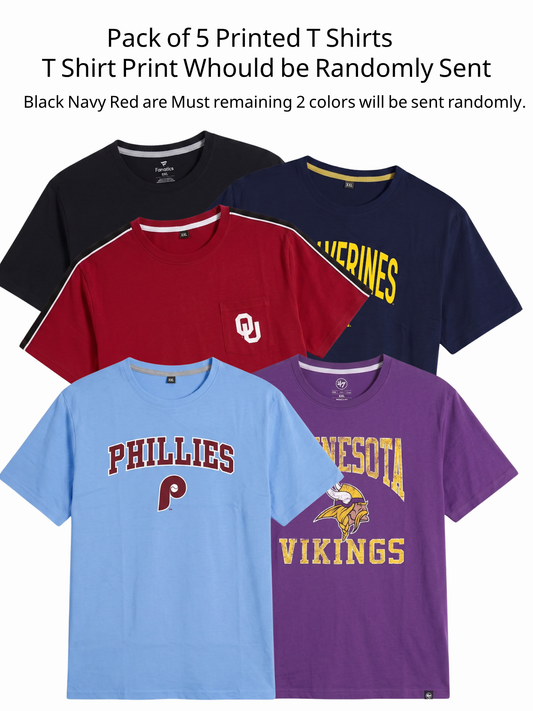 Pack of 5 Printed Round Neck T-Shirt | No Print Selection