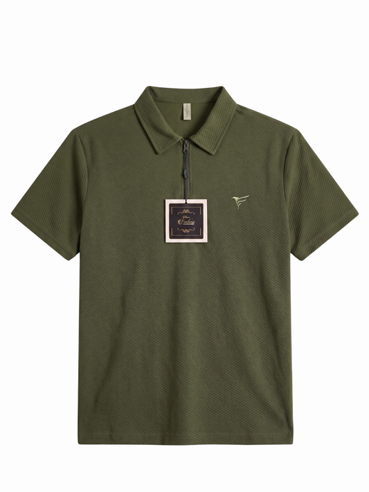 Green Thermal Zip Polo| Summer Fit