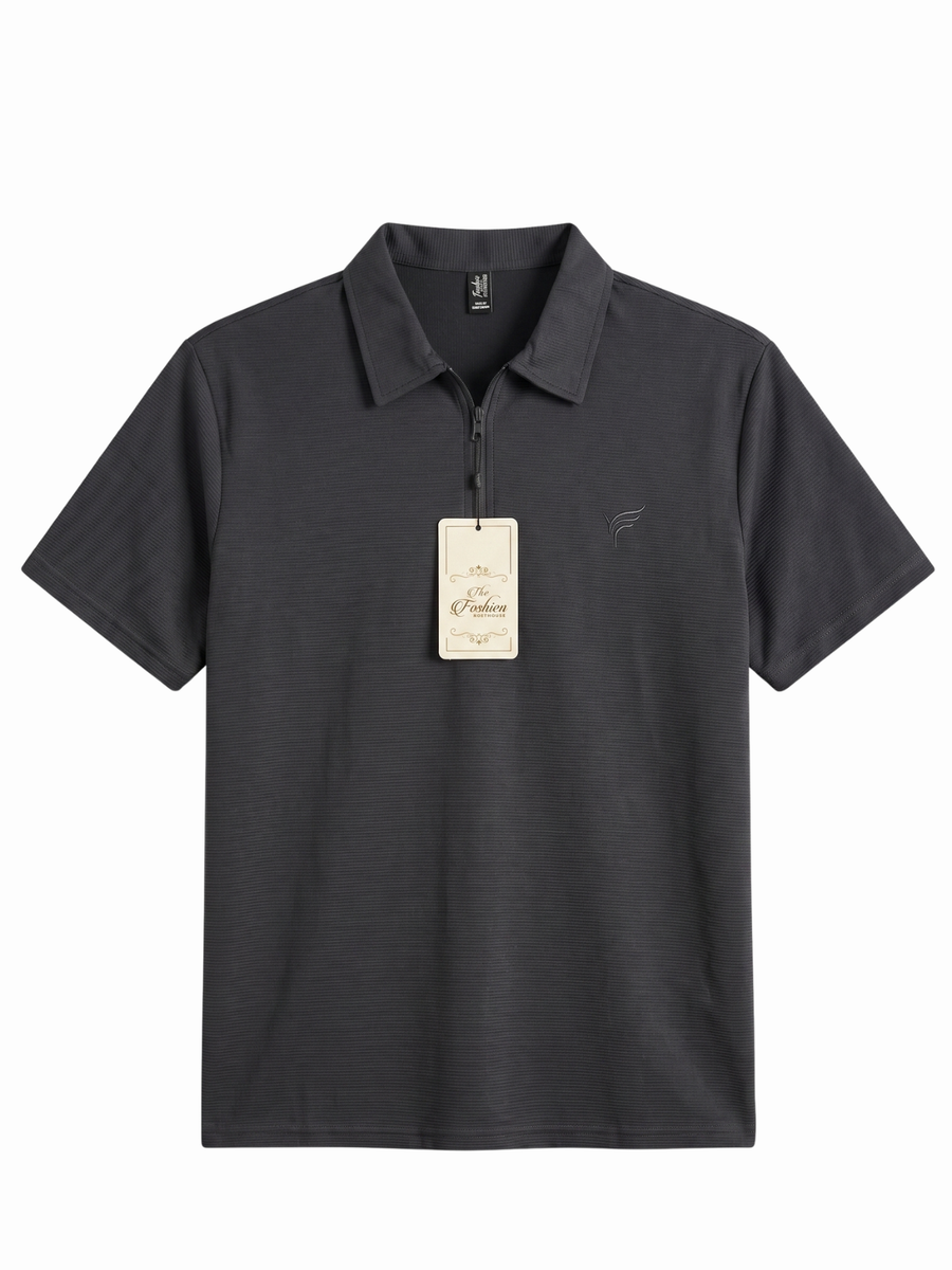 Charcoal Grey Thermal Zip Polo| Summer Fit