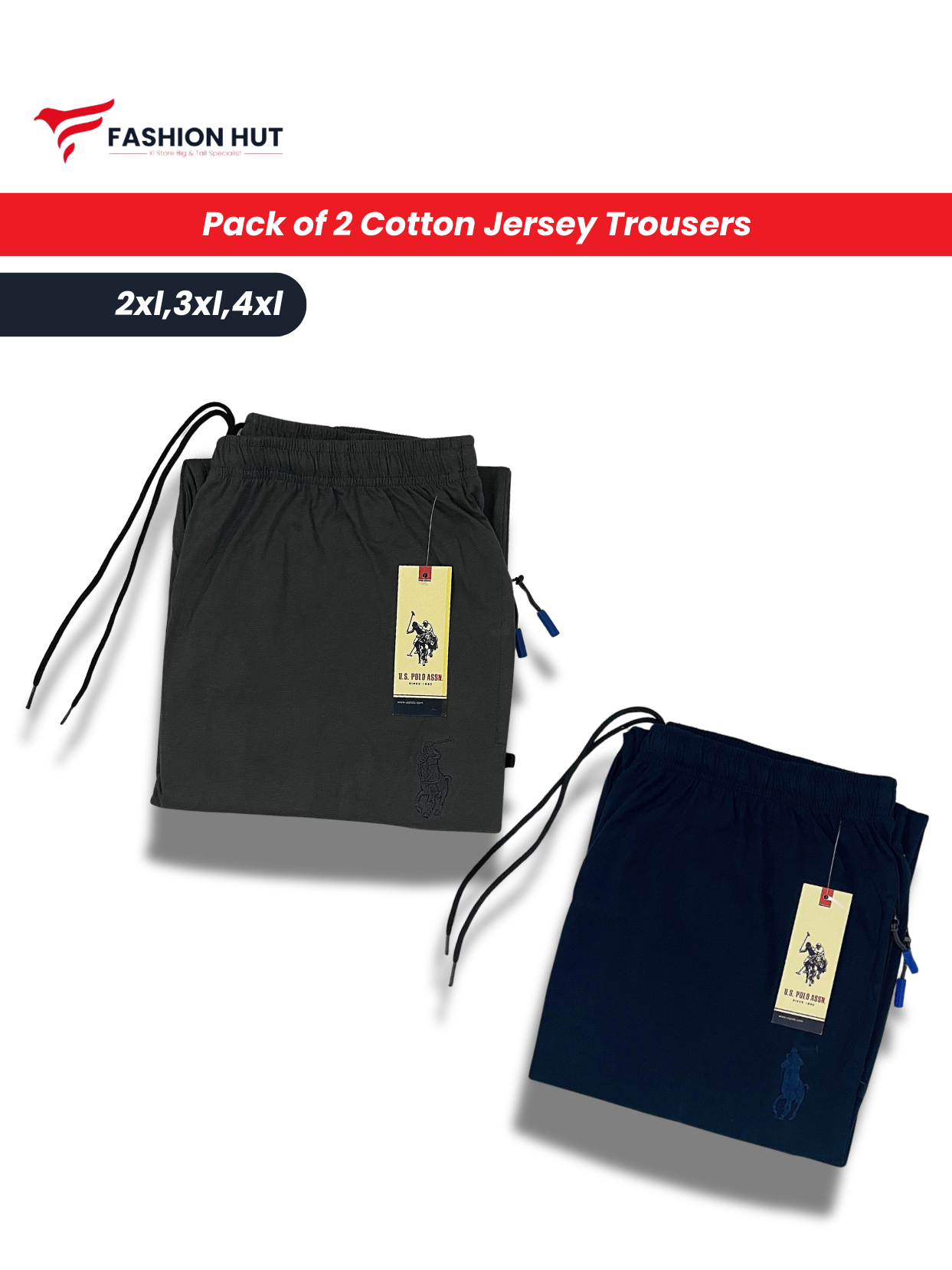 Pack of 2 Soft Cotton Jersey Trousers Big size