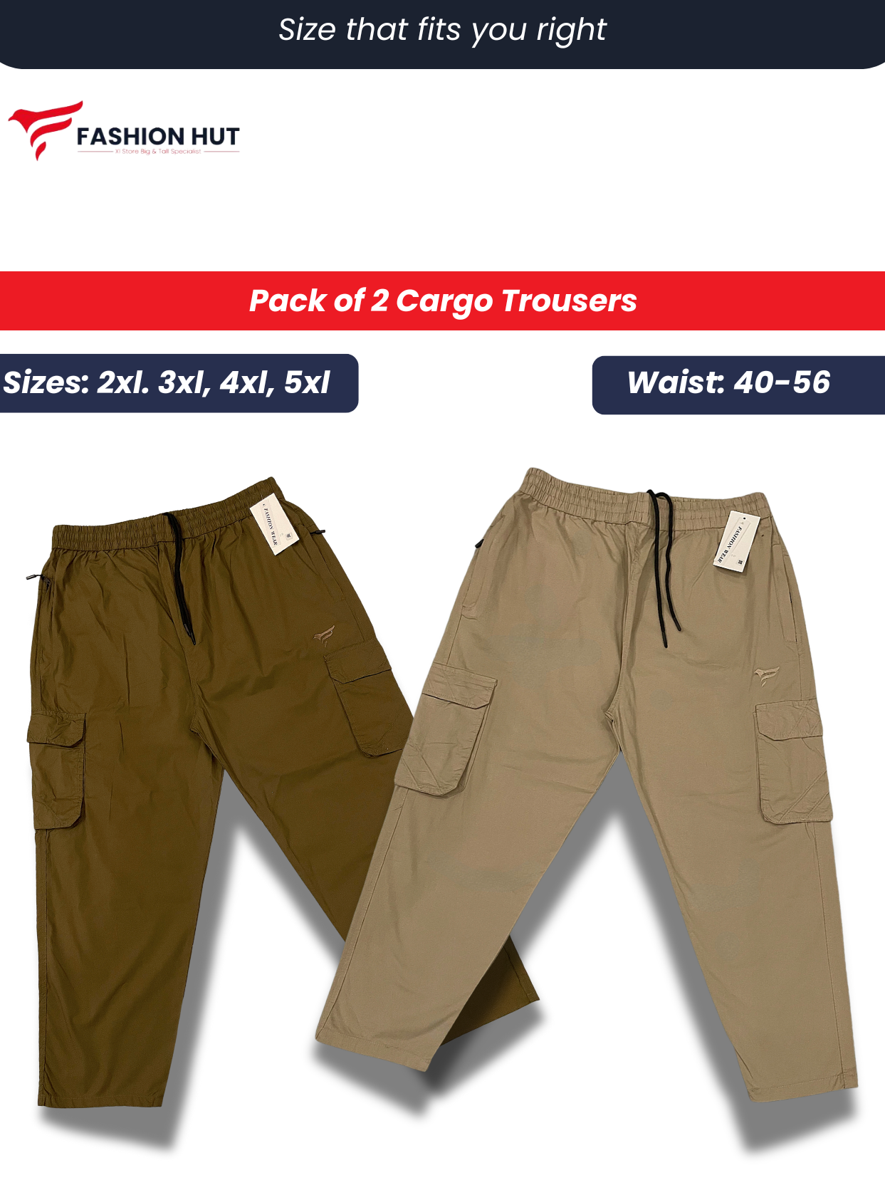 Pack of 2 Premium Cargo Trousers