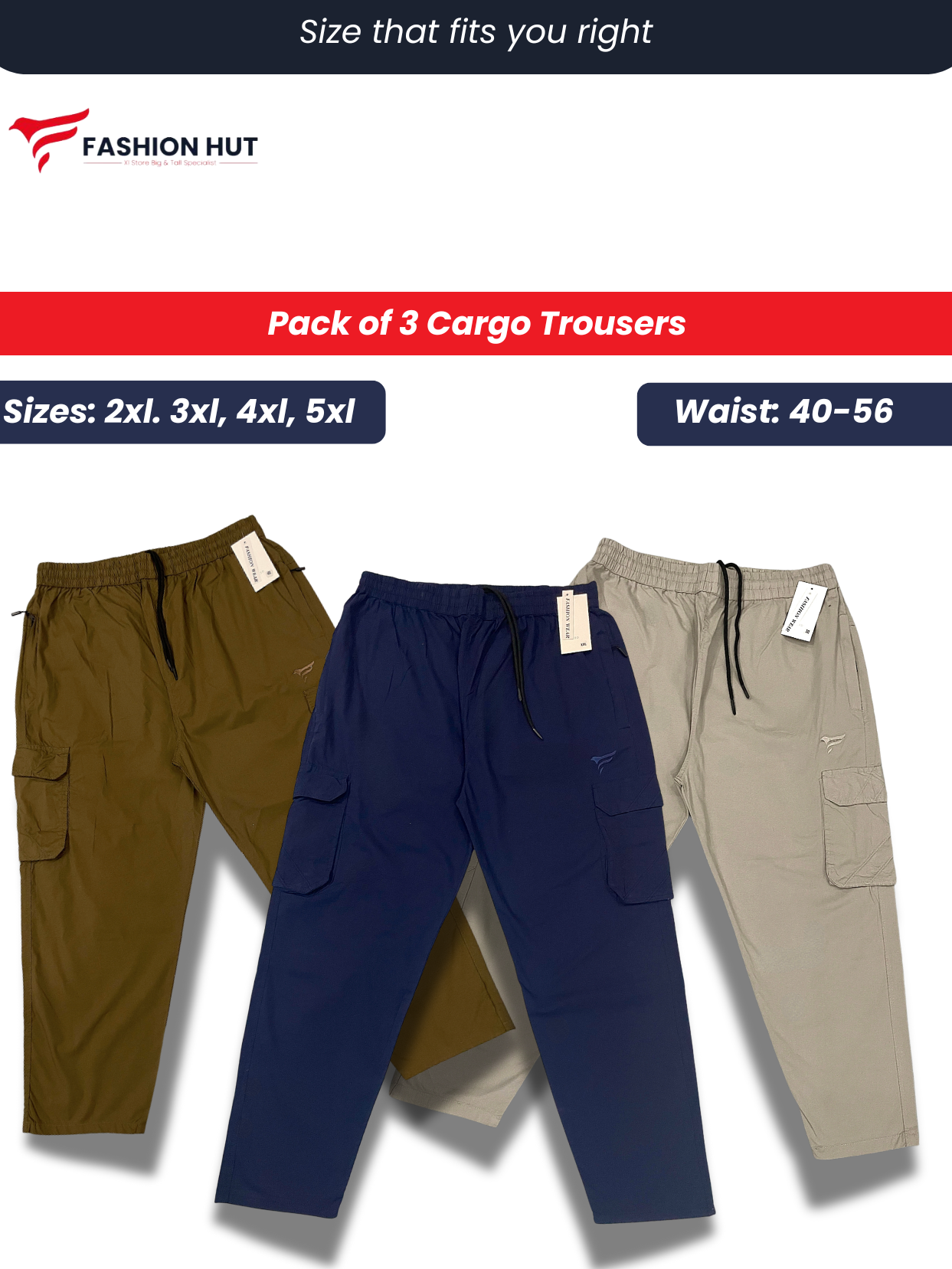 Pack of 3 Premium Cargo Trousers