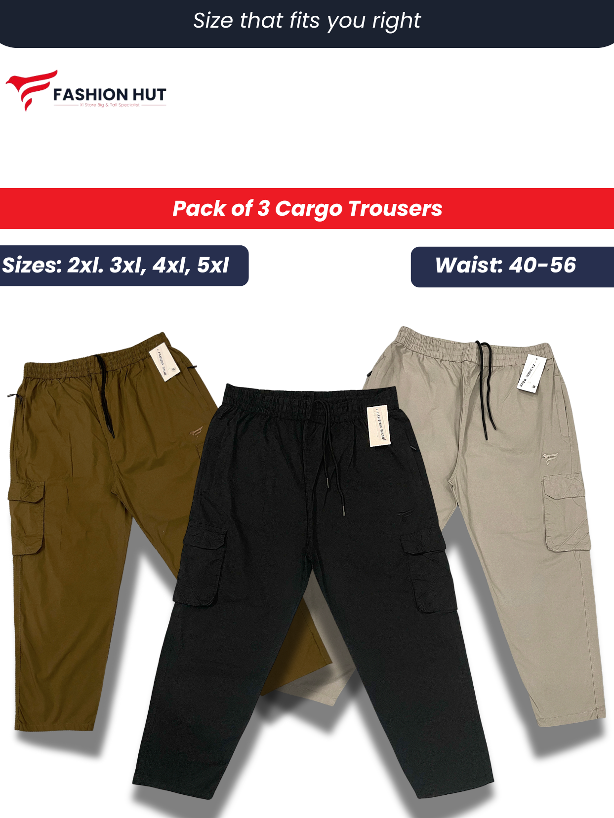Pack of 3 Premium Cargo Trousers