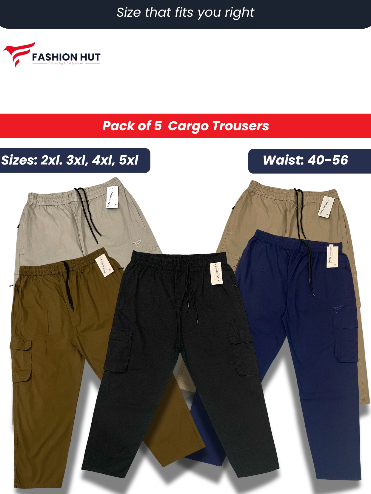 Pack of 5 Premium Cargo Trousers