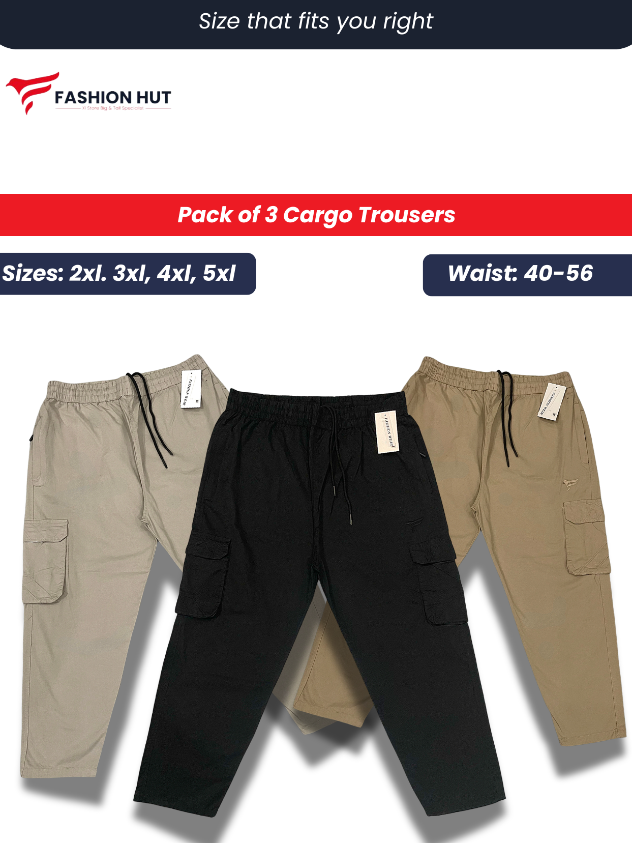 Pack of 3 Premium Cargo Trousers