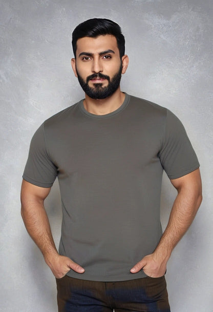 Smoke grey Jersey round neck T-shirt