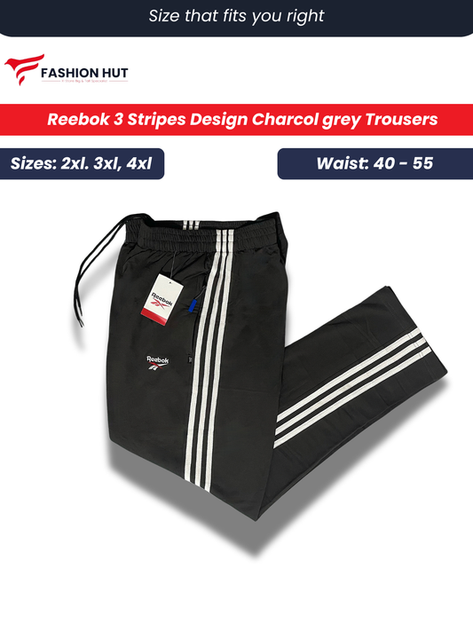 Reebok Charcol Grey 3 Stripes Terry Trousers