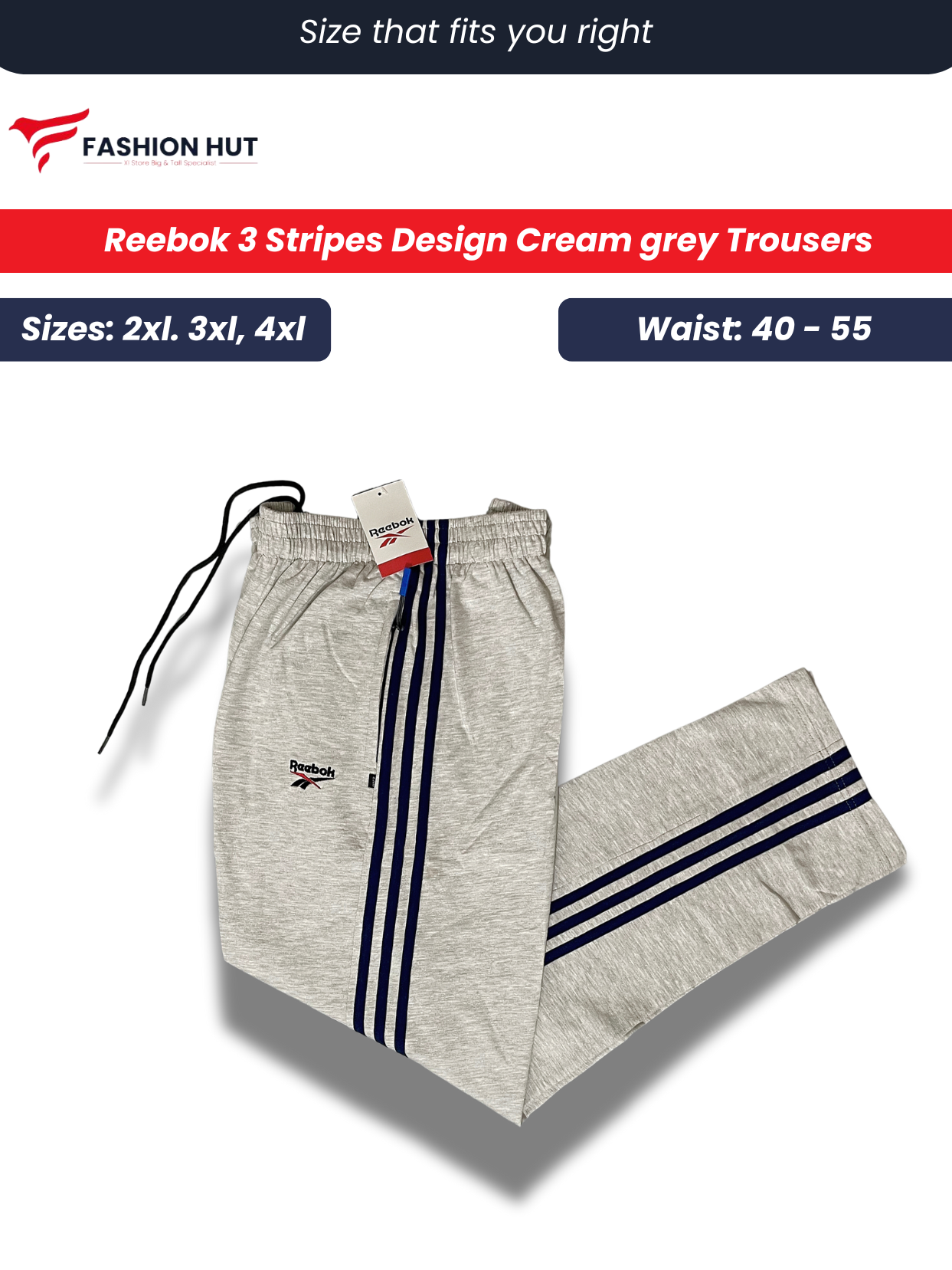 Reebok Cream Grey3 Stripes Terry Trousers