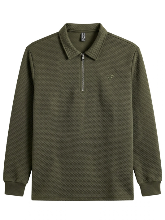 Olive Premium Knitted Quilted Half Zip | Winter Edition