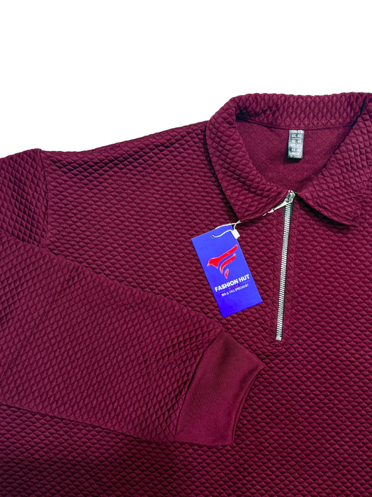 Maroon Premium Knitted Quilted Half Zip | Winter Edition