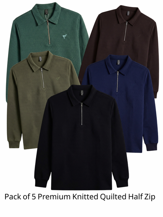 Pack of 5 Premium Knitted Quilted Half Zip | Winter Edition