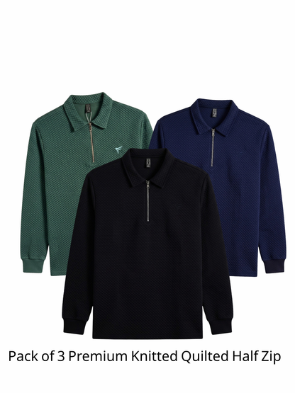 Pack of 3 Premium Knitted Quilted Half Zip | Winter Edition