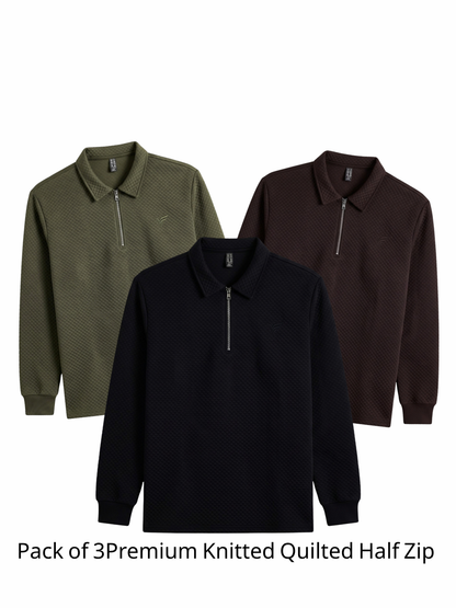 Pack of 3 Premium Knitted Quilted Half Zip | Winter Edition