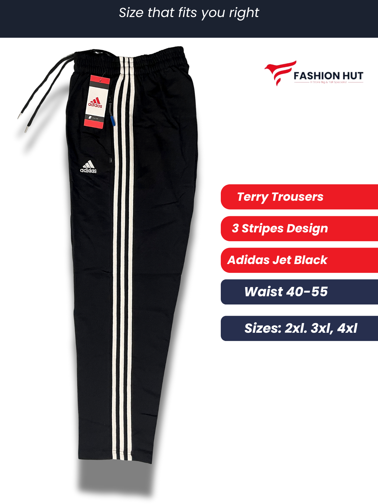 Adidas Jet black 3 Stripes Terry Trousers