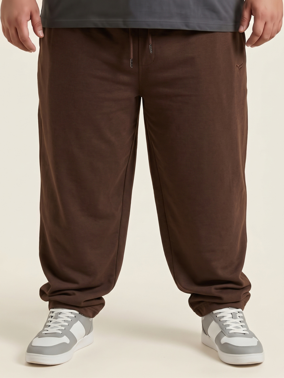 Brown Cotton Terry Baggy Trousers — Loose Fit