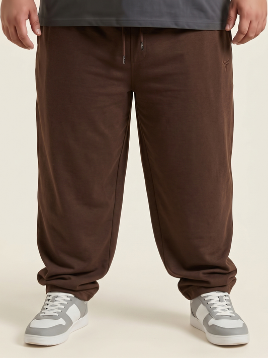 Brown Cotton Terry Baggy Trousers — Loose Fit