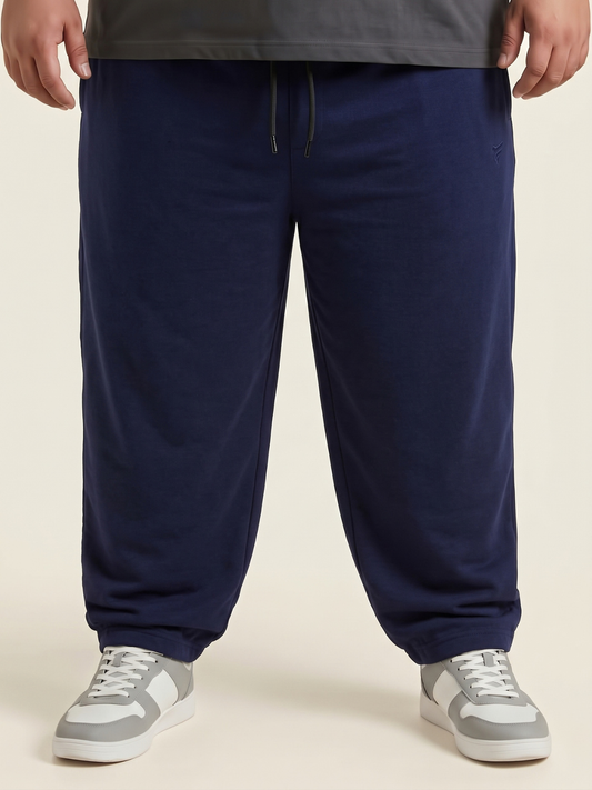 Navy Cotton Terry Baggy Trousers — Loose Fit