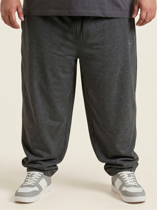 Charcoal Cotton Terry Baggy Trousers — Loose Fit