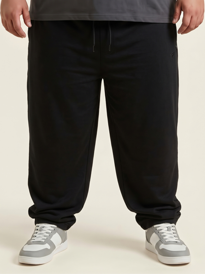 Jet Black Cotton Terry Baggy Trousers — Loose Fit