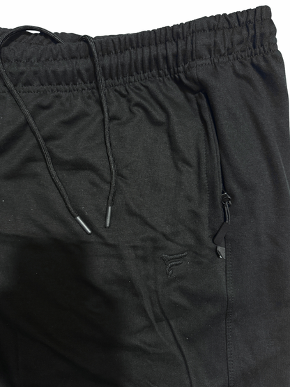 Jet Black Cotton Terry Baggy Trousers — Loose Fit