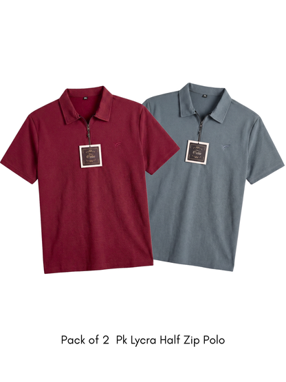Pack of 2 Pk Lycra Half Zip Polo| Summer Fit