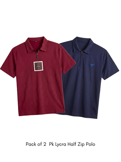 Pack of 2 Pk Lycra Half Zip Polo| Summer Fit