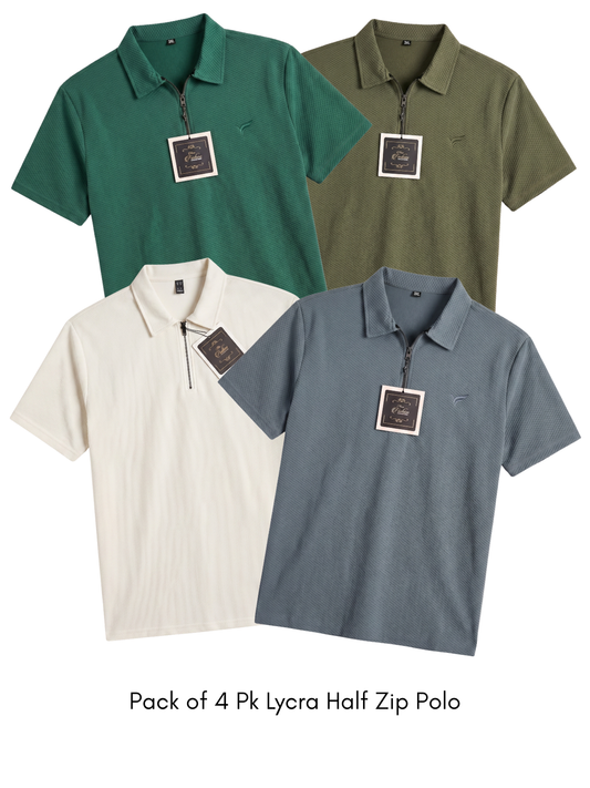 Pack of 4 Pk Lycra Half Zip Polo| Summer Fit
