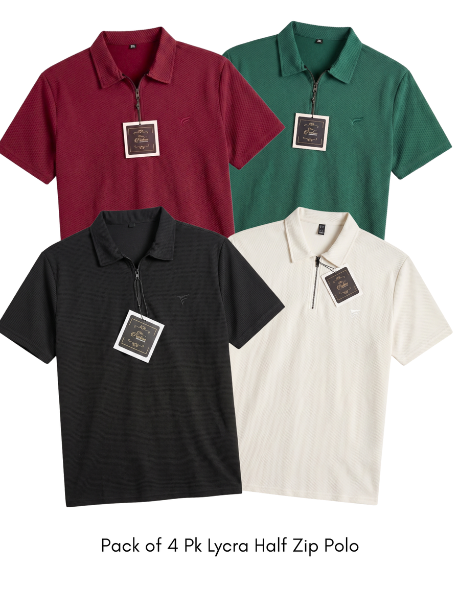 Pack of 4 Pk Lycra Half Zip Polo| Summer Fit