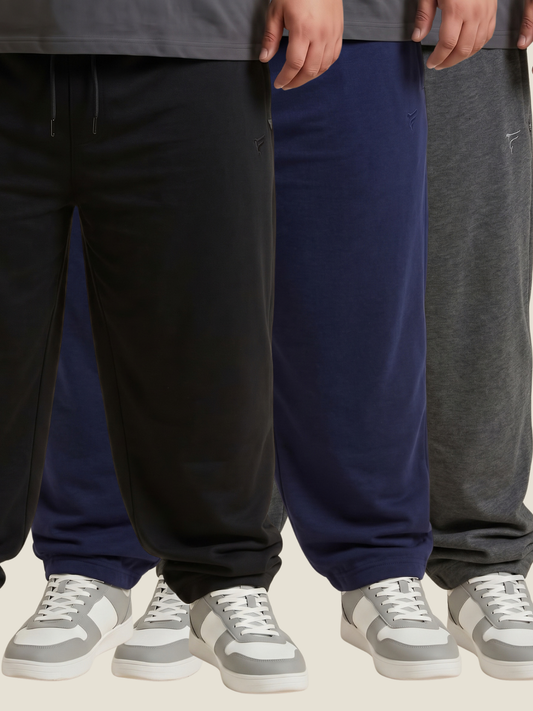 Pack of 3  Cotton Terry Baggy Trousers — Loose Fit