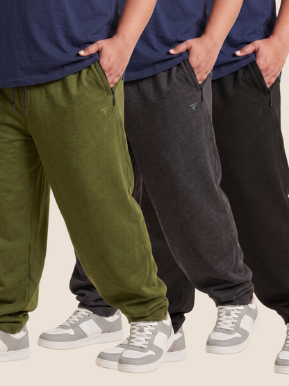 Pack of 3 Premium Cotton Fleece Baggy Trousers — Winter Edition