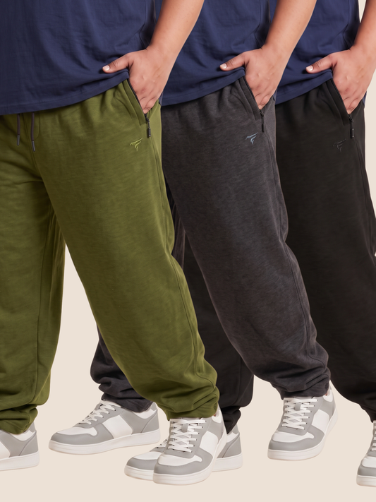 Pack of 3 Premium Cotton Fleece Baggy Trousers — Winter Edition