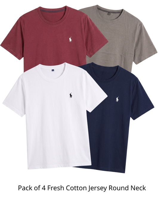 Pack of 4 Fresh Cotton Jersey Round Neck T-Shirt | Color Selection