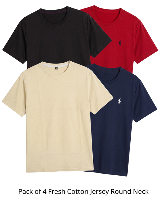 Pack of 4 Fresh Cotton Jersey Round Neck T-Shirt | Color Selection